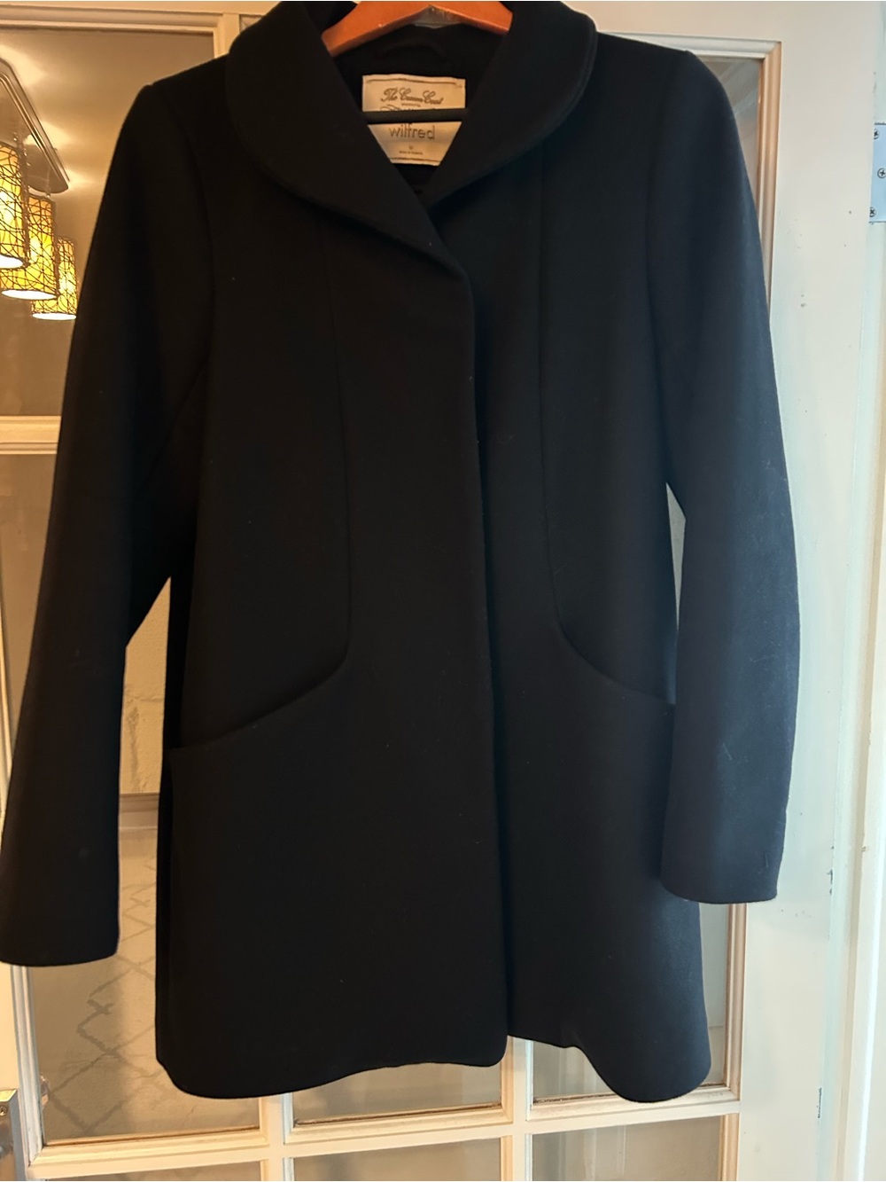 Wilfred Black Wool Pea Coat with Curved Collar